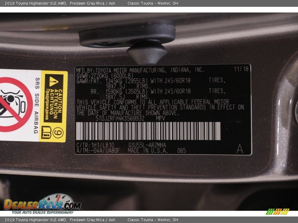 2019 Toyota Highlander XLE AWD Predawn Gray Mica / Ash Photo #23