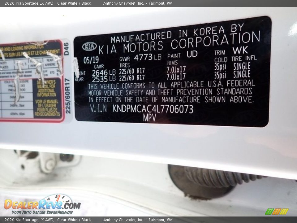2020 Kia Sportage LX AWD Clear White / Black Photo #15