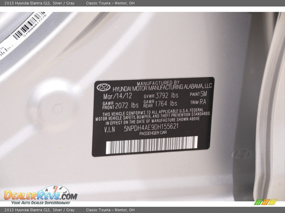 2013 Hyundai Elantra GLS Silver / Gray Photo #17