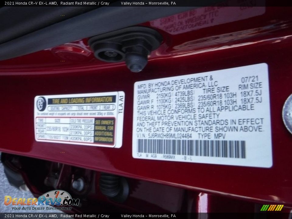 2021 Honda CR-V EX-L AWD Radiant Red Metallic / Gray Photo #29