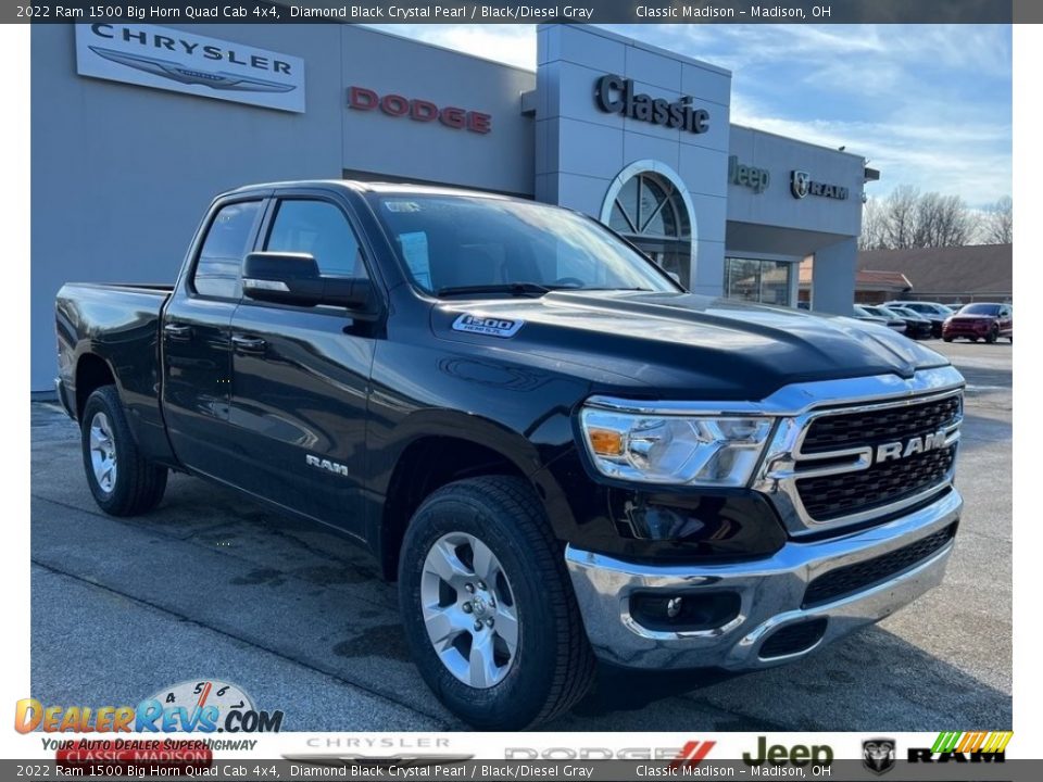 2022 Ram 1500 Big Horn Quad Cab 4x4 Diamond Black Crystal Pearl / Black/Diesel Gray Photo #1