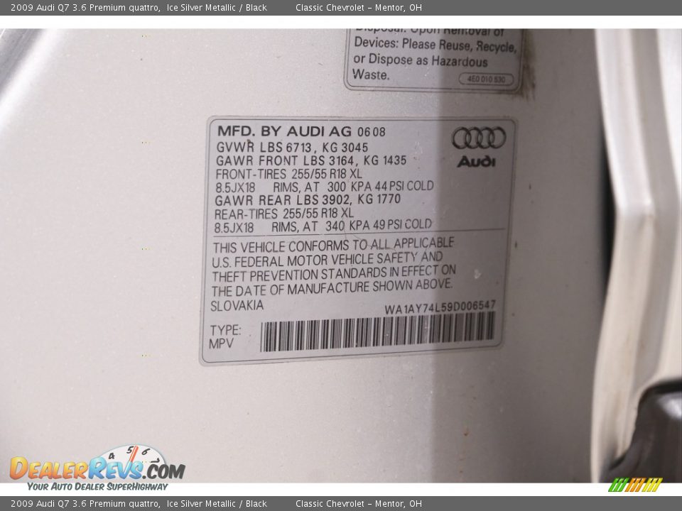 2009 Audi Q7 3.6 Premium quattro Ice Silver Metallic / Black Photo #20