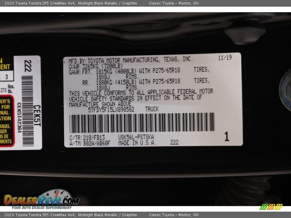 2020 Toyota Tundra SR5 CrewMax 4x4 Midnight Black Metallic / Graphite Photo #19