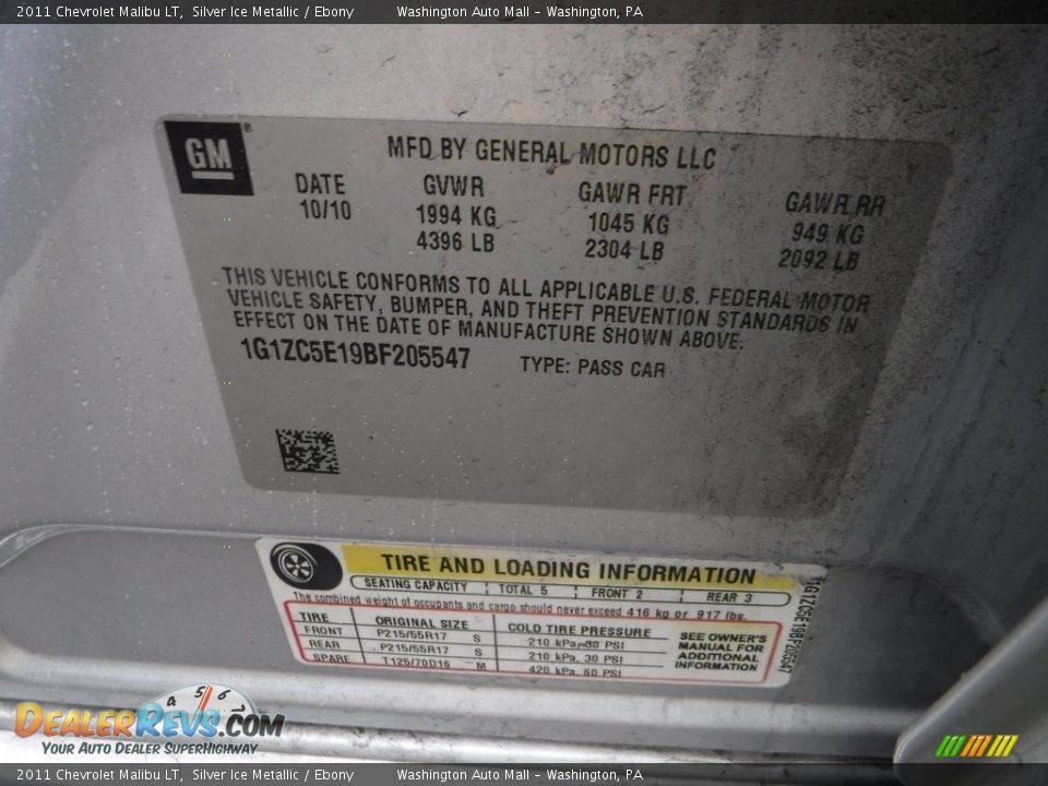 2011 Chevrolet Malibu LT Silver Ice Metallic / Ebony Photo #27