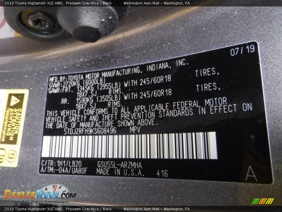 2019 Toyota Highlander XLE AWD Predawn Gray Mica / Black Photo #29