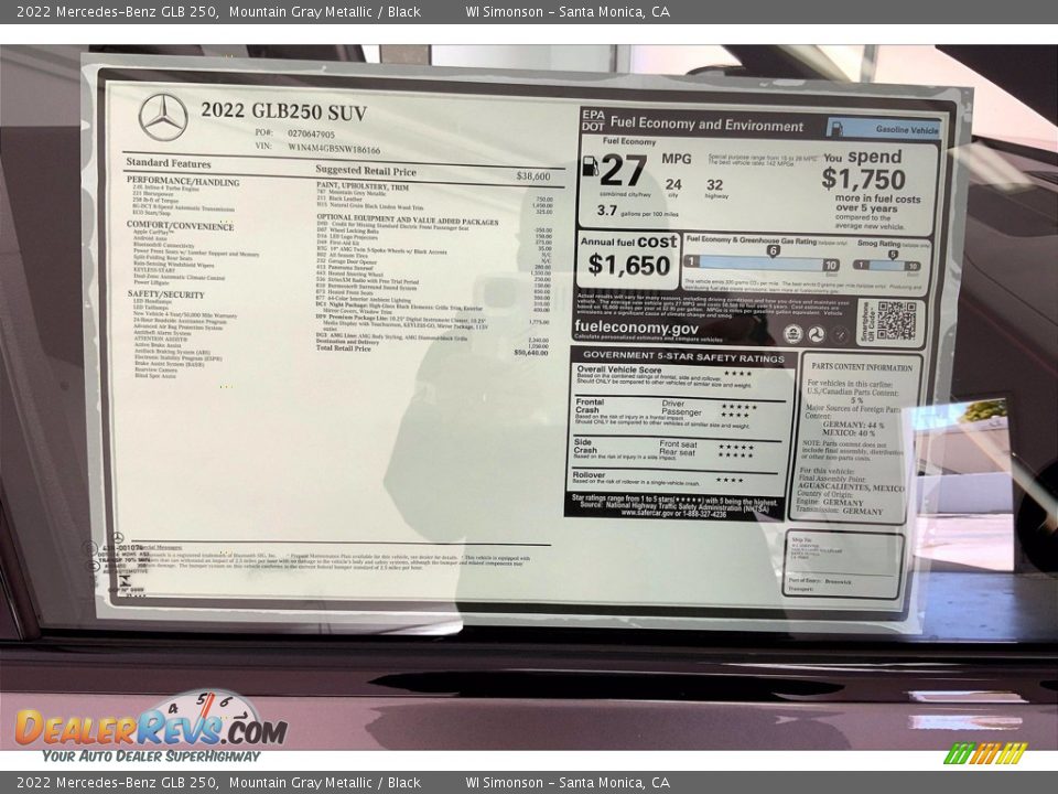 2022 Mercedes-Benz GLB 250 Window Sticker Photo #13