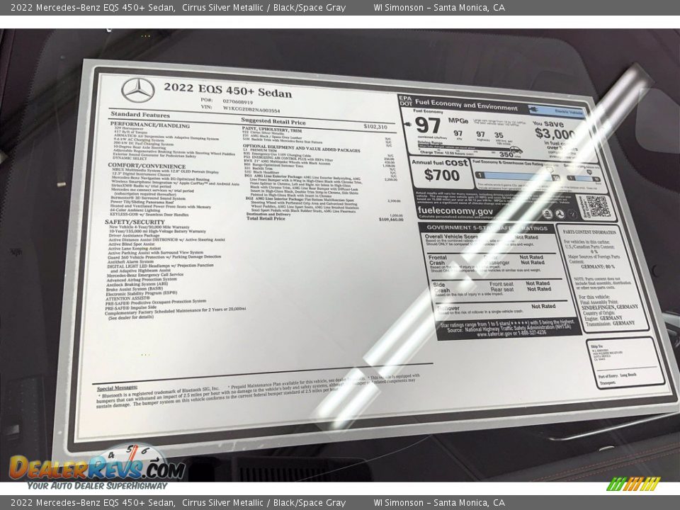 2022 Mercedes-Benz EQS 450+ Sedan Window Sticker Photo #12