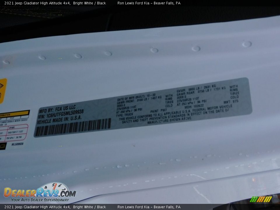 2021 Jeep Gladiator High Altitude 4x4 Bright White / Black Photo #22