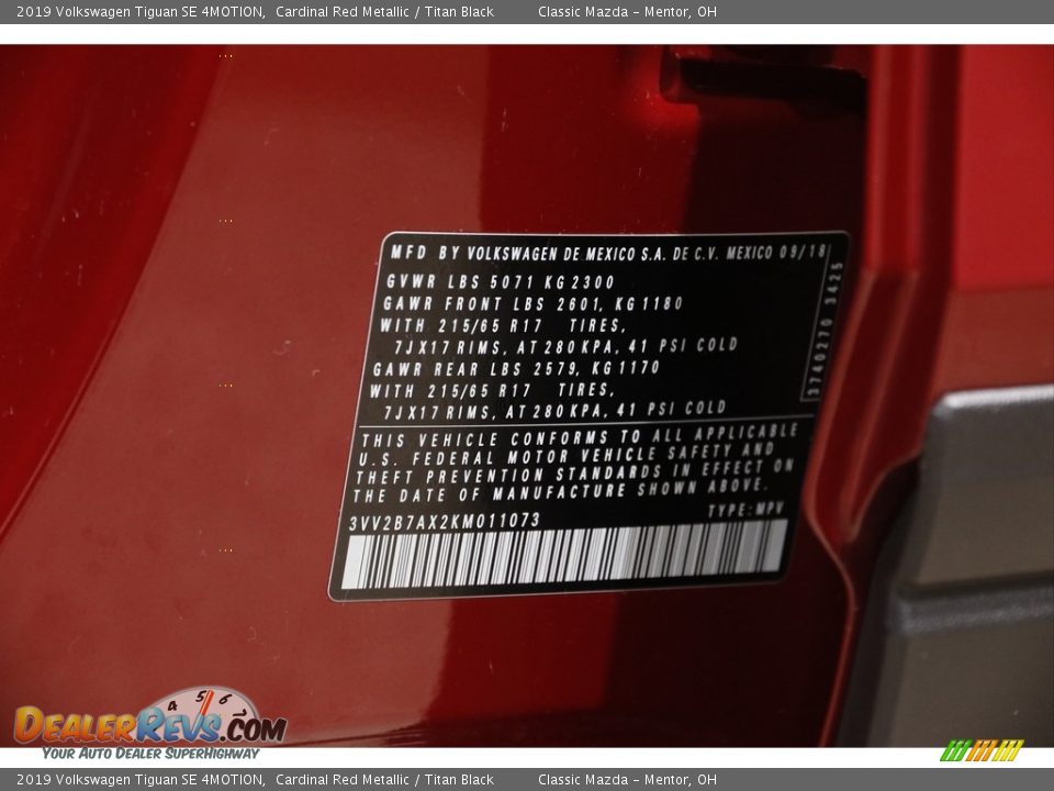 2019 Volkswagen Tiguan SE 4MOTION Cardinal Red Metallic / Titan Black Photo #21