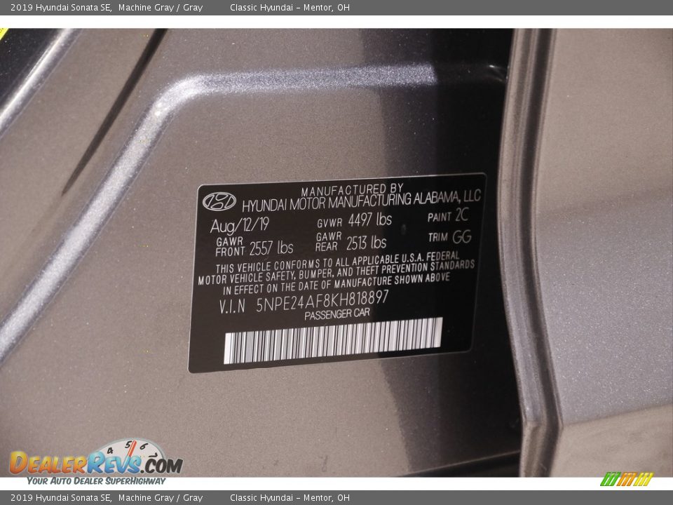 2019 Hyundai Sonata SE Machine Gray / Gray Photo #19