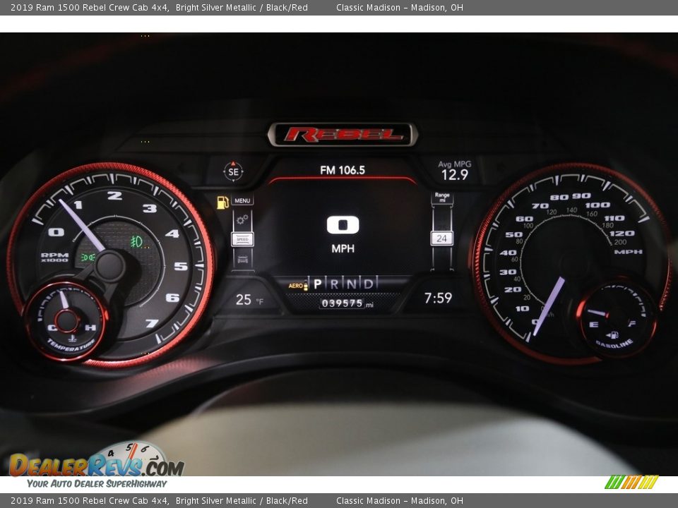 2019 Ram 1500 Rebel Crew Cab 4x4 Bright Silver Metallic / Black/Red Photo #9