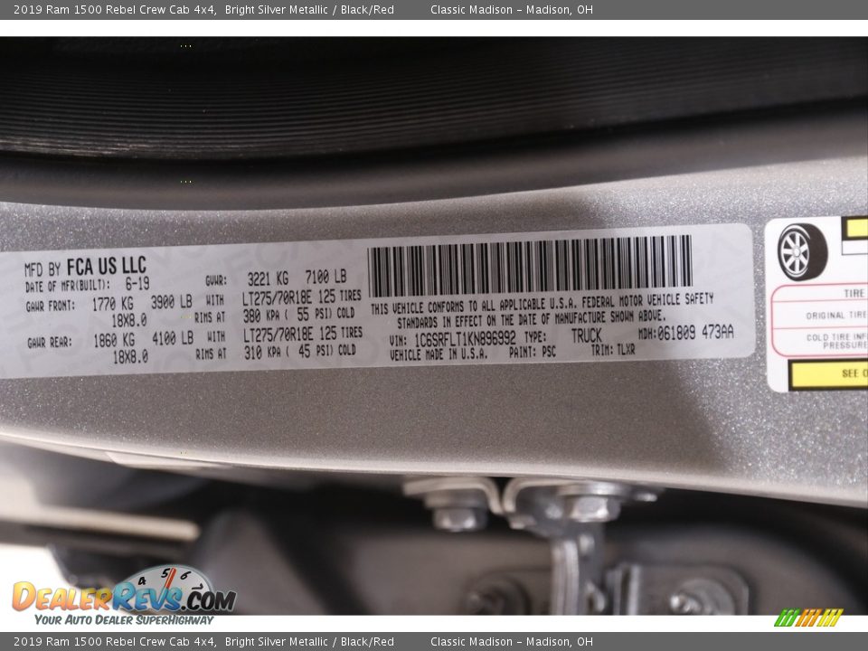 2019 Ram 1500 Rebel Crew Cab 4x4 Bright Silver Metallic / Black/Red Photo #26