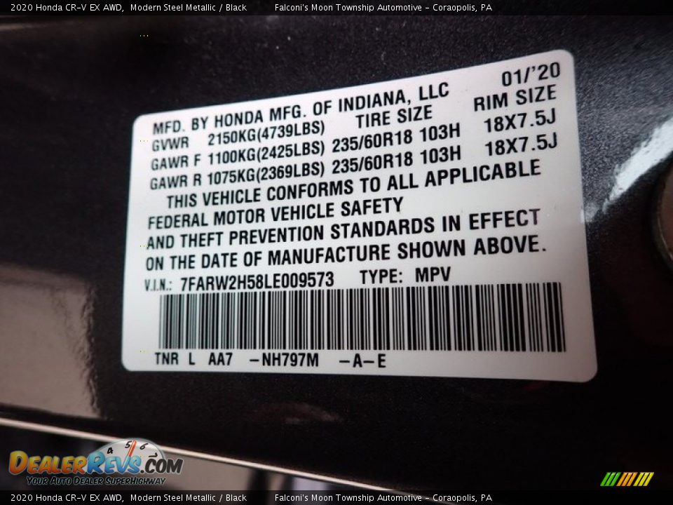 2020 Honda CR-V EX AWD Modern Steel Metallic / Black Photo #28
