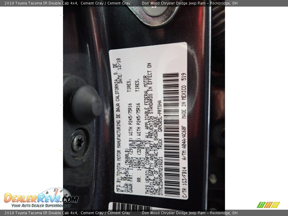 2019 Toyota Tacoma SR Double Cab 4x4 Cement Gray / Cement Gray Photo #34
