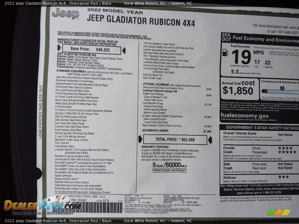 2022 Jeep Gladiator Rubicon 4x4 Window Sticker Photo #30