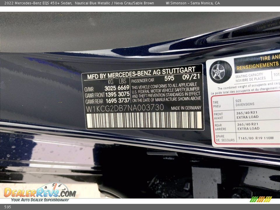 Mercedes-Benz Color Code 595 Nautical Blue Metallic