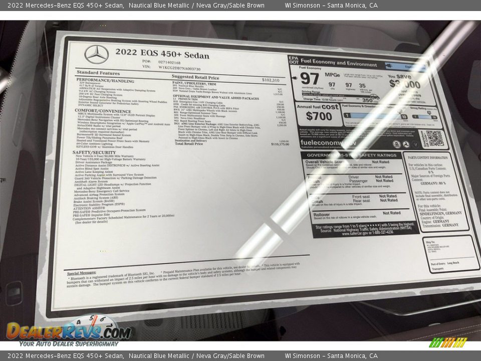 2022 Mercedes-Benz EQS 450+ Sedan Window Sticker Photo #12