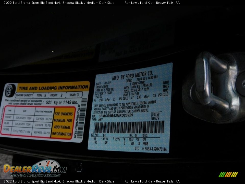 2022 Ford Bronco Sport Big Bend 4x4 Shadow Black / Medium Dark Slate Photo #20