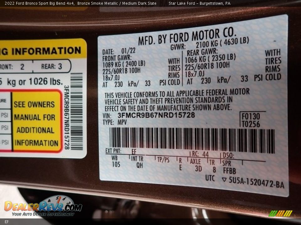 Ford Color Code EF Bronze Smoke Metallic