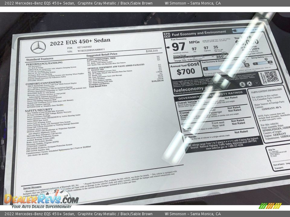 2022 Mercedes-Benz EQS 450+ Sedan Window Sticker Photo #13