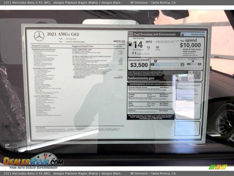 2021 Mercedes-Benz G 63 AMG Window Sticker Photo #13