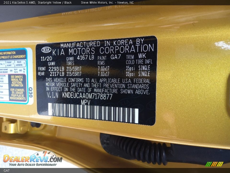 Kia Color Code GA7 Starbright Yellow