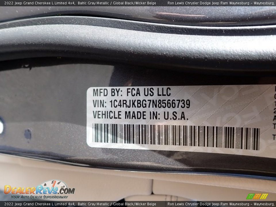 2022 Jeep Grand Cherokee L Limited 4x4 Baltic Gray Metallic / Global Black/Wicker Beige Photo #15