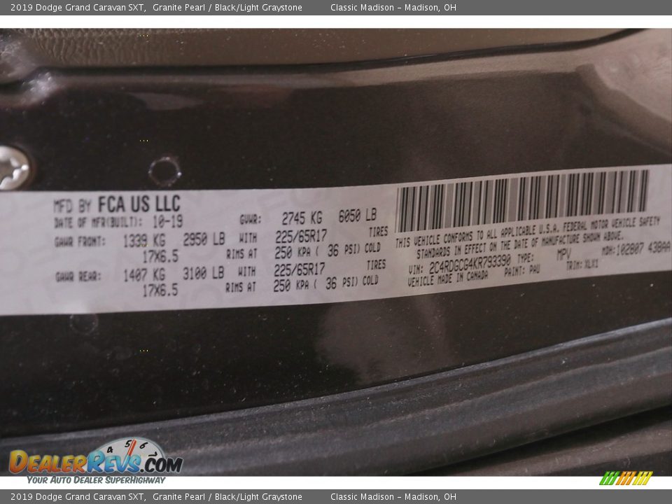 2019 Dodge Grand Caravan SXT Granite Pearl / Black/Light Graystone Photo #23