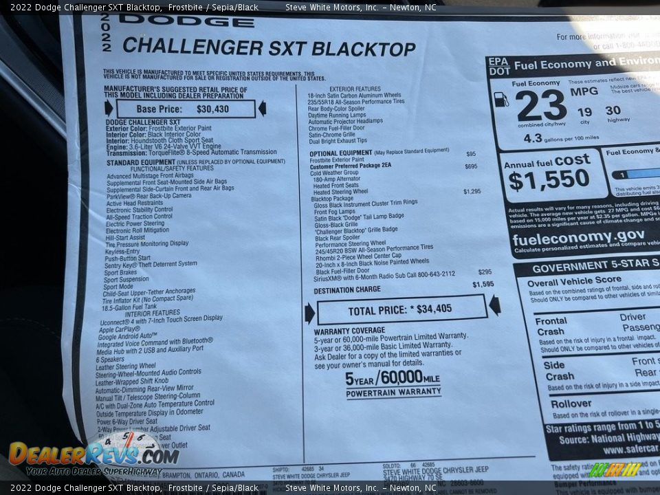 2022 Dodge Challenger SXT Blacktop Window Sticker Photo #26