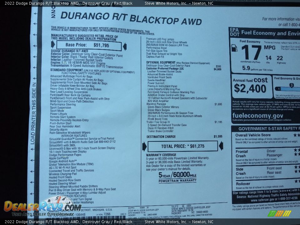 2022 Dodge Durango R/T Blacktop AWD Window Sticker Photo #34