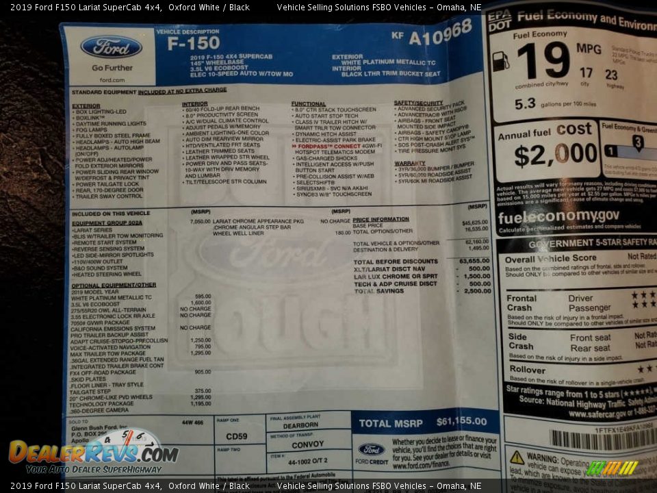 2019 Ford F150 Lariat SuperCab 4x4 Window Sticker Photo #19