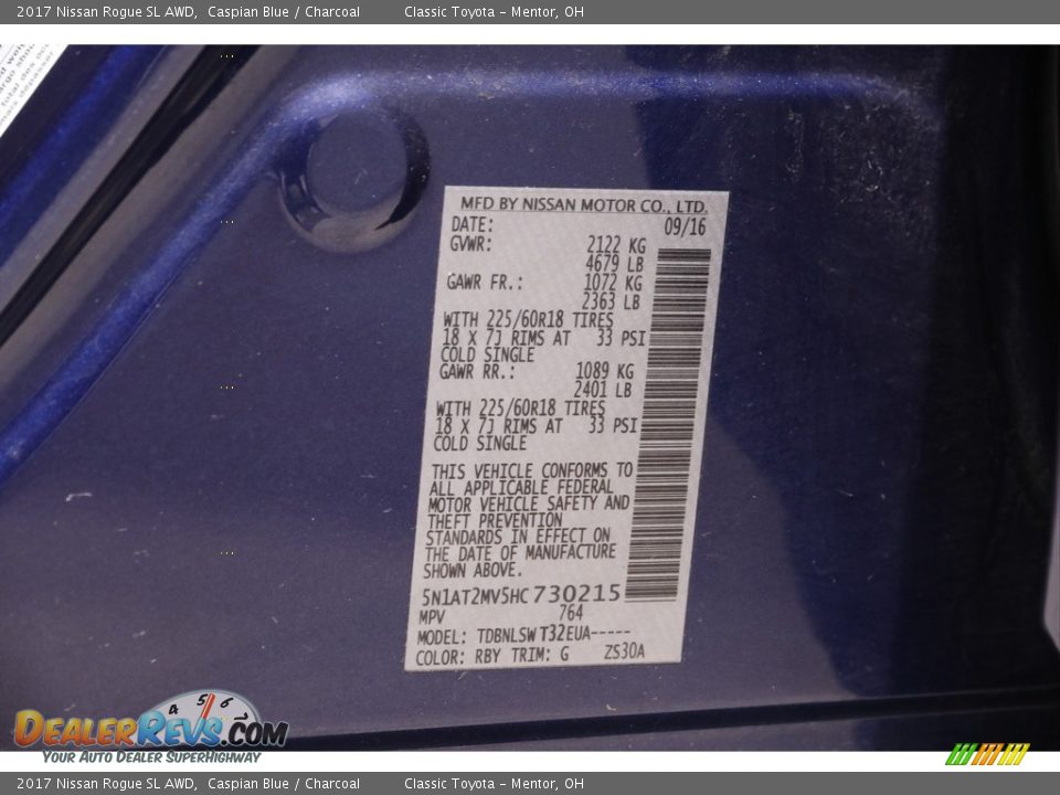 2017 Nissan Rogue SL AWD Caspian Blue / Charcoal Photo #21
