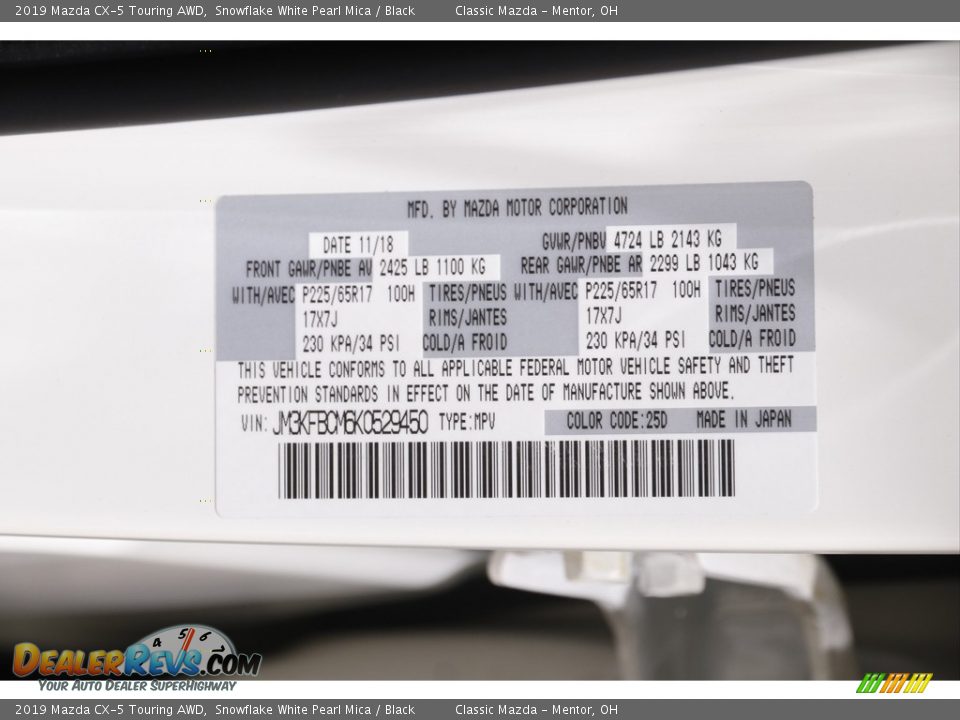 2019 Mazda CX-5 Touring AWD Snowflake White Pearl Mica / Black Photo #20