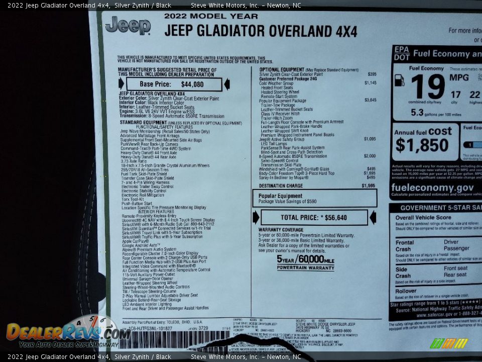 2022 Jeep Gladiator Overland 4x4 Silver Zynith / Black Photo #30