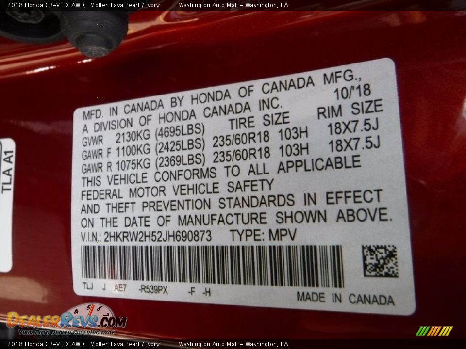 2018 Honda CR-V EX AWD Molten Lava Pearl / Ivory Photo #28