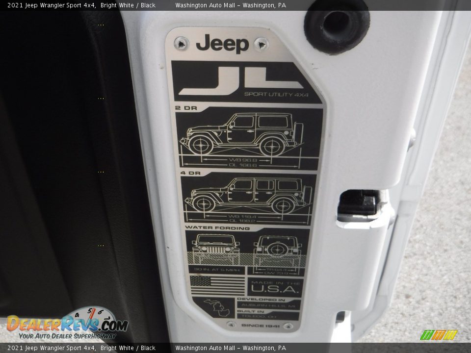 2021 Jeep Wrangler Sport 4x4 Bright White / Black Photo #31