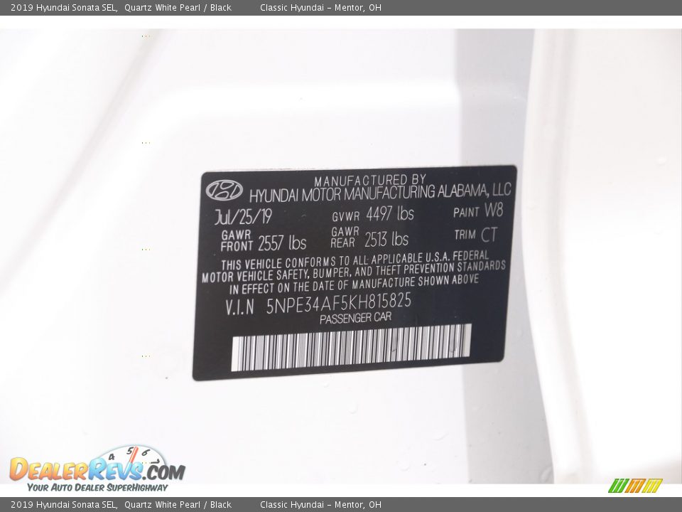 2019 Hyundai Sonata SEL Quartz White Pearl / Black Photo #19