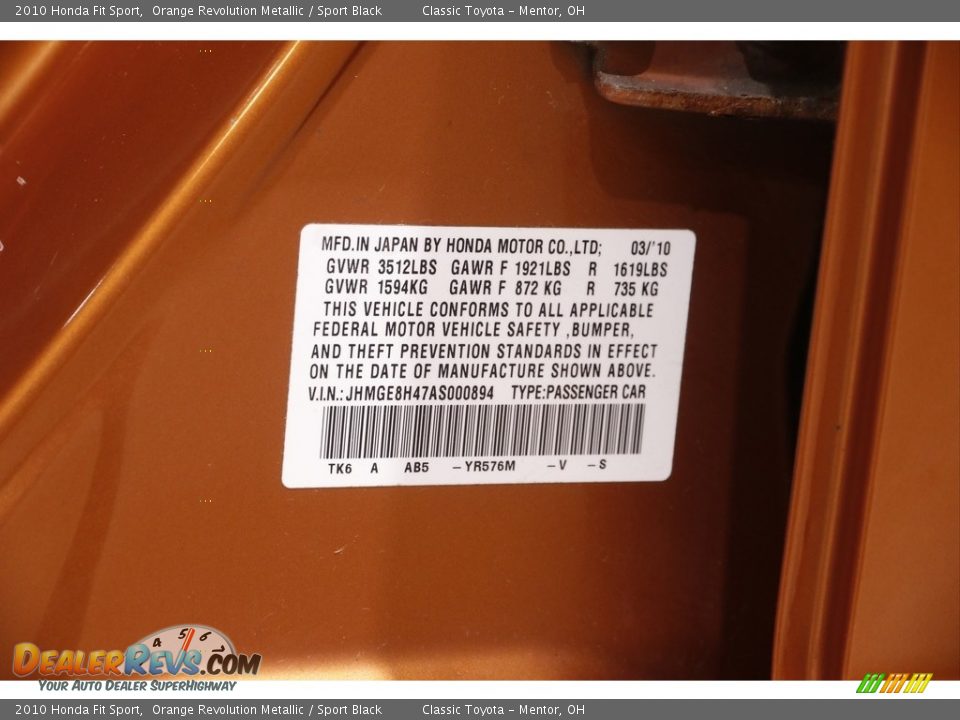 2010 Honda Fit Sport Orange Revolution Metallic / Sport Black Photo #17