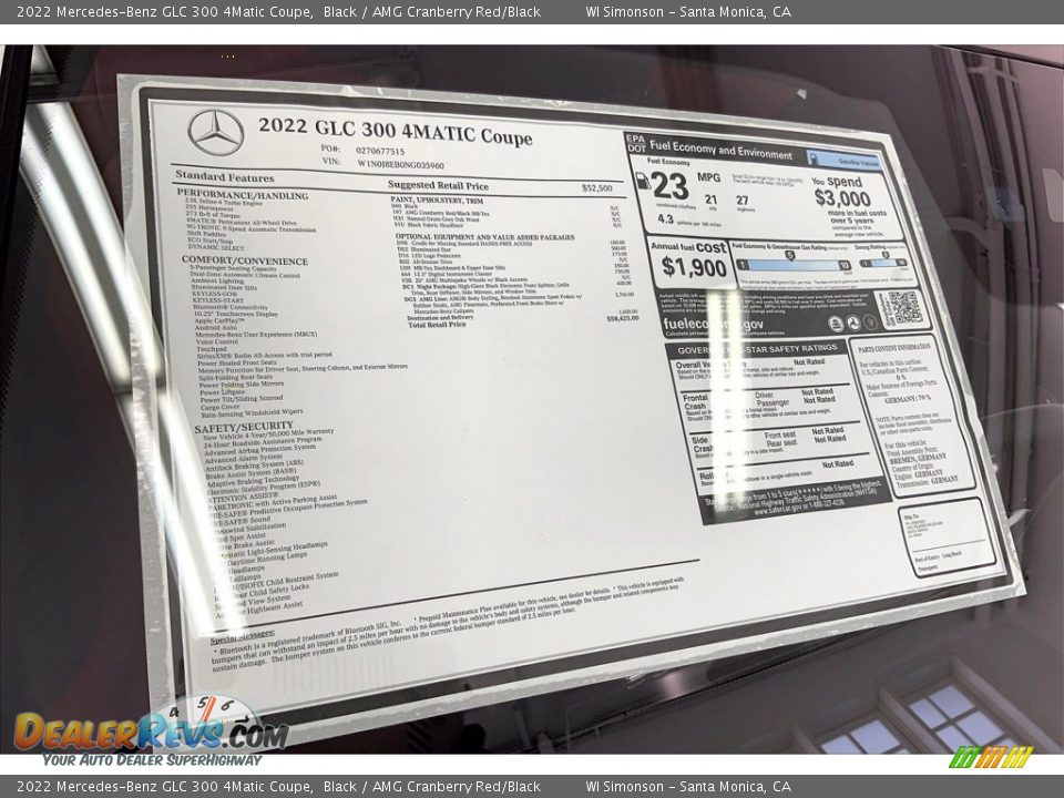 2022 Mercedes-Benz GLC 300 4Matic Coupe Window Sticker Photo #13