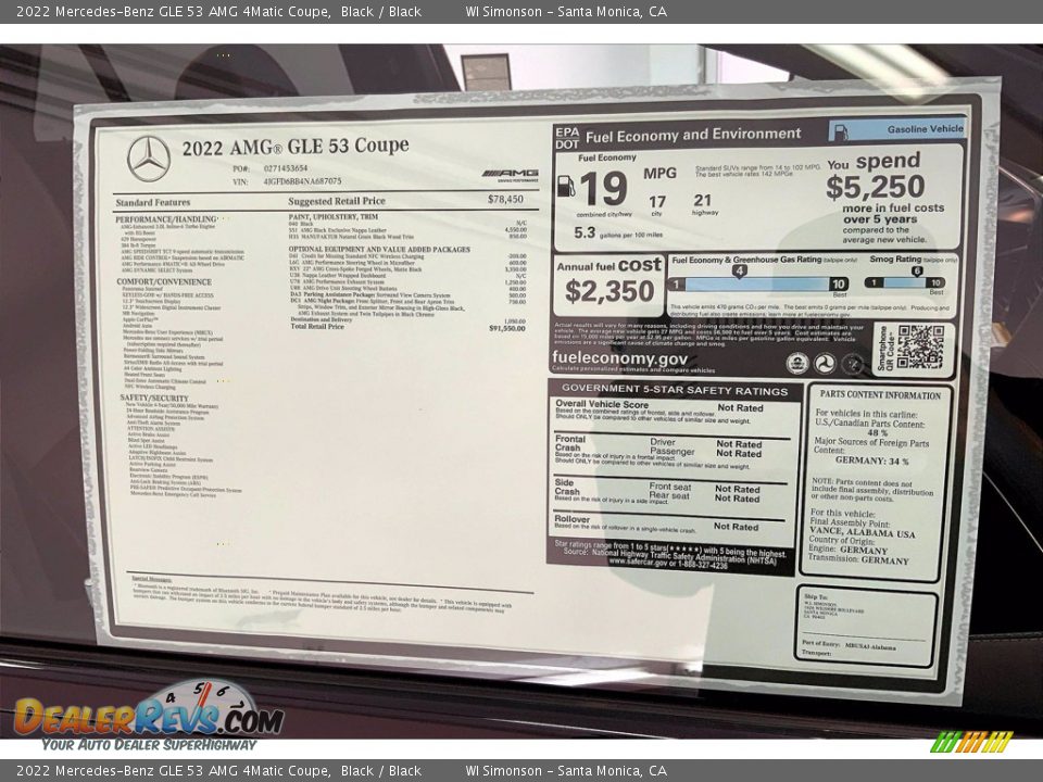 2022 Mercedes-Benz GLE 53 AMG 4Matic Coupe Window Sticker Photo #13