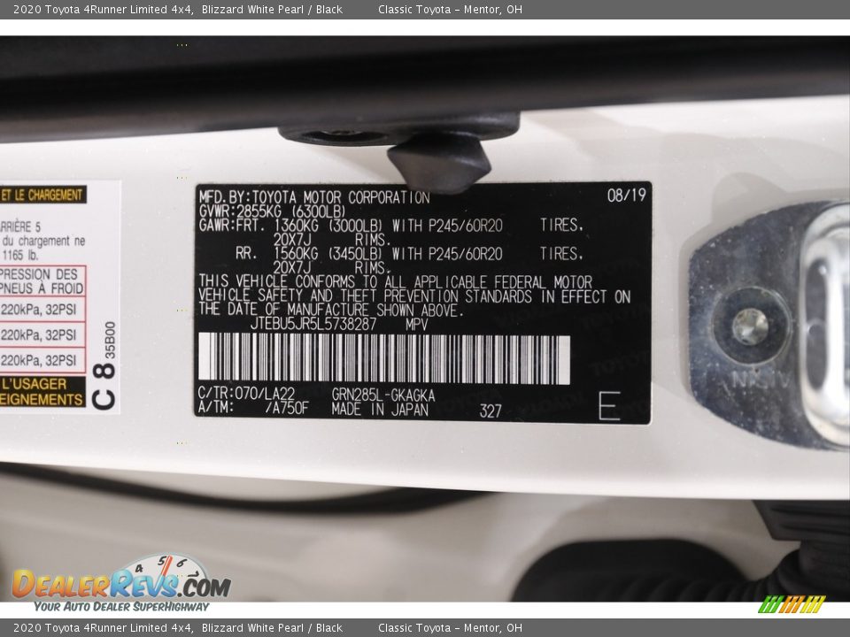 2020 Toyota 4Runner Limited 4x4 Blizzard White Pearl / Black Photo #23