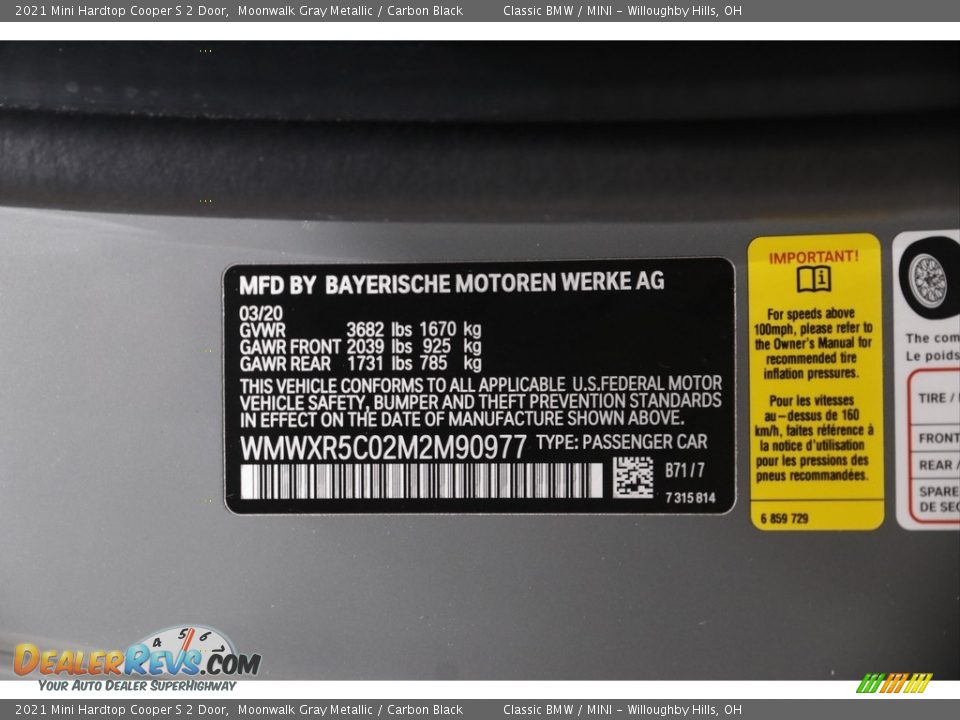 2021 Mini Hardtop Cooper S 2 Door Moonwalk Gray Metallic / Carbon Black Photo #18