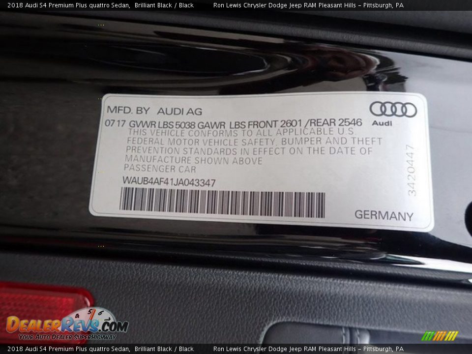 2018 Audi S4 Premium Plus quattro Sedan Brilliant Black / Black Photo #11