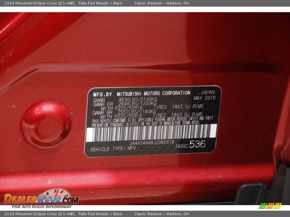 2018 Mitsubishi Eclipse Cross LE S-AWC Rally Red Metallic / Black Photo #24