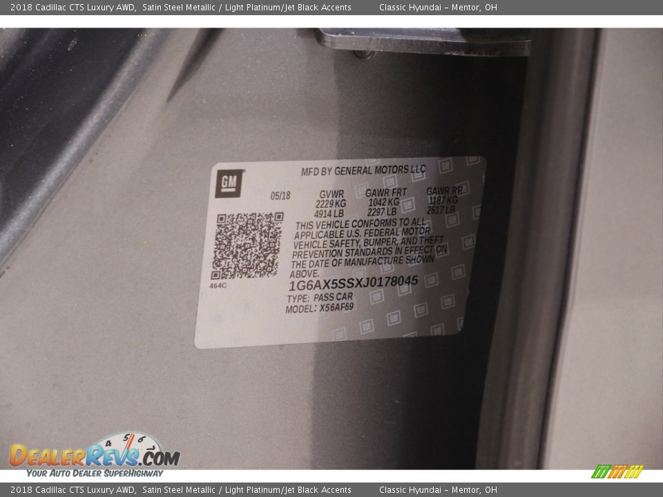 2018 Cadillac CTS Luxury AWD Satin Steel Metallic / Light Platinum/Jet Black Accents Photo #23