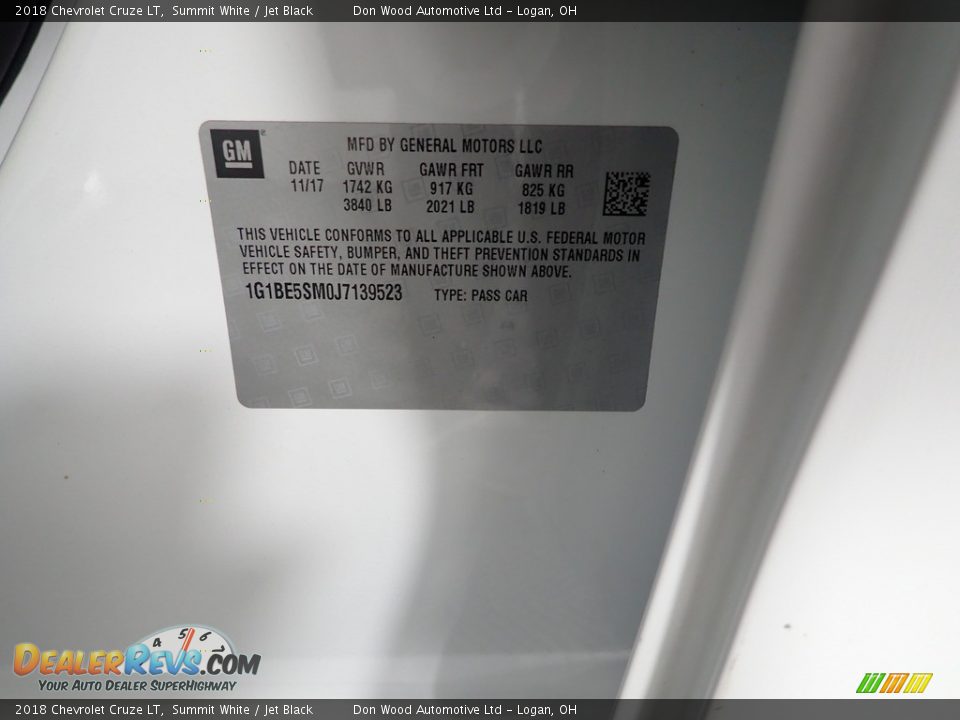 2018 Chevrolet Cruze LT Summit White / Jet Black Photo #36