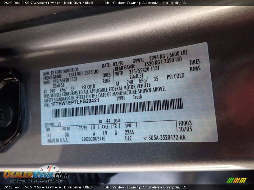 2020 Ford F150 STX SuperCrew 4x4 Iconic Silver / Black Photo #28