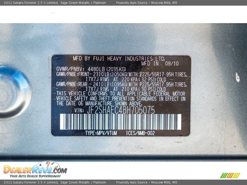 2011 Subaru Forester 2.5 X Limited Sage Green Metallic / Platinum Photo #30