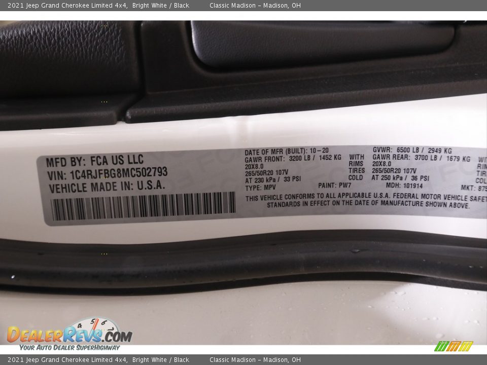 2021 Jeep Grand Cherokee Limited 4x4 Bright White / Black Photo #23