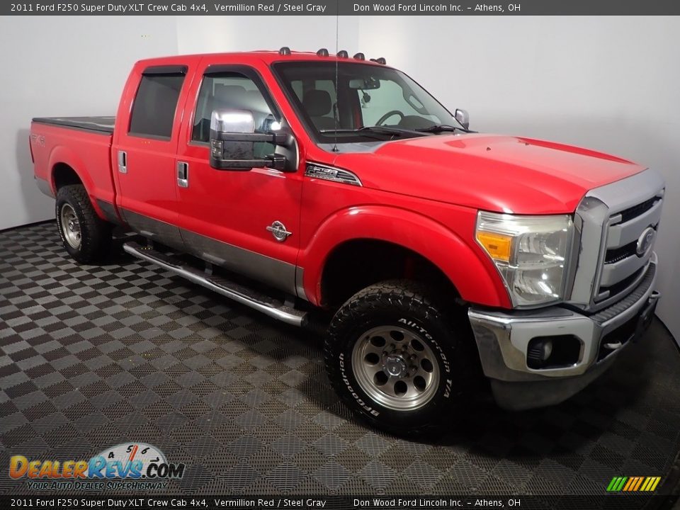 2011 Ford F250 Super Duty XLT Crew Cab 4x4 Vermillion Red / Steel Gray Photo #2